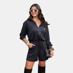 Women's Drawstring Half-Zip Long Sleeve Romper - Cupshe -BLAZER GUEST 727efc9a 11df 4336 aebb 12391833ab65