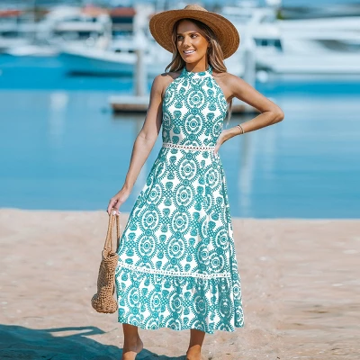 Women's Woven High Neck Floral Sleeveless Midi Dress - Cupshe 6 Women's Woven High Neck Floral Sleeveless Midi Dress - Cupshe - Image 6