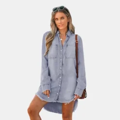 Women's Single One Frayed Denim Shirt -Cupshe 11 Women's Single One Frayed Denim Shirt -Cupshe -BLAZER GUEST 744f1f5a ef50 4e6e b10e c6e6247058e0
