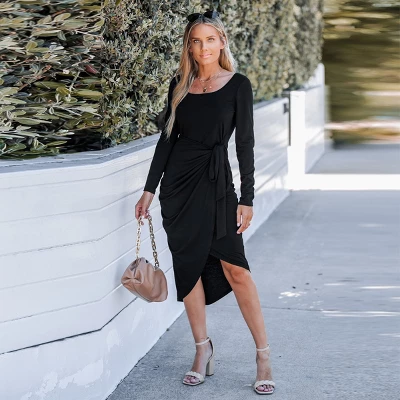 Women's Onyx Belted Wrap Midi Dress - Cupshe 5 Women's Onyx Belted Wrap Midi Dress - Cupshe - Image 5