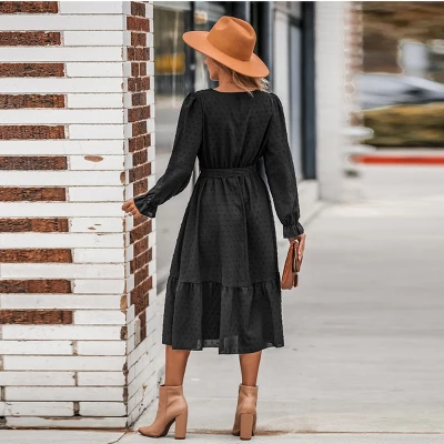 Women's Clip Dot Belted A-Line Midi Dress - Cupshe 2 Women's Clip Dot Belted A-Line Midi Dress - Cupshe - Image 2