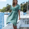 Women's Belted Flare Sleeve Midi Dress - Cupshe
