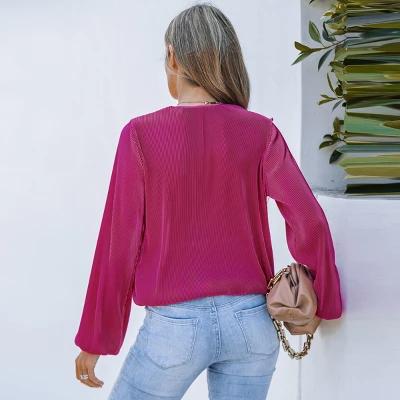 Women's Long Sleeve Surplice Neck Peasant Sleeve Top - Cupshe 3 Women's Long Sleeve Surplice Neck Peasant Sleeve Top - Cupshe - Image 3