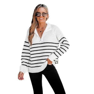 Women's Striped Drop Sleeve Sweater - Cupshe 7 Women's Striped Drop Sleeve Sweater - Cupshe - Image 7