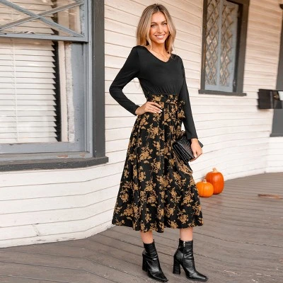 Women's Belted Floral Print Long Sleeve Maxi Dress - Cupshe 5 Women's Belted Floral Print Long Sleeve Maxi Dress - Cupshe - Image 5