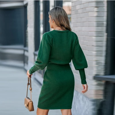 Women's Cozy Emerald Green Knit Blouson Sleeve Sweater Dress -Cupshe 3 Women's Cozy Emerald Green Knit Blouson Sleeve Sweater Dress -Cupshe - Image 3