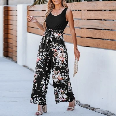 Women's Belted Floral Wide Leg Jumpsuit - Cupshe 1 Women's Belted Floral Wide Leg Jumpsuit - Cupshe