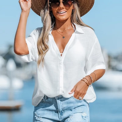 Women's Button-Front Cover Up Shirt - Cupshe 3 Women's Button-Front Cover Up Shirt - Cupshe - Image 3