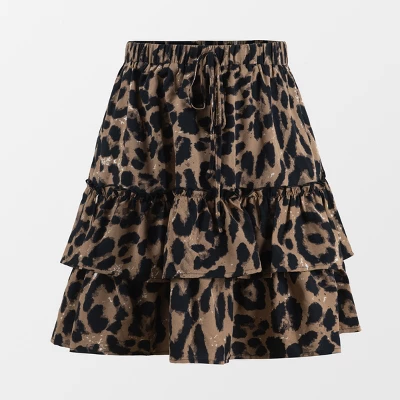 Women's Leopard Print Drawstring Ruffled Skirt - Cupshe 2 Women's Leopard Print Drawstring Ruffled Skirt - Cupshe - Image 2