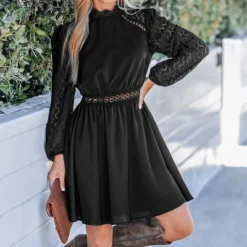 Women's Lace Mock Neck Mini Dress - Cupshe
