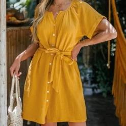 Women's Belted Seersucker Mini Dress Cupshe