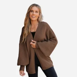 Women's Espresso Open-Knit Gigot Sleeve Cardigan - Cupshe -BLAZER GUEST 7f529262 55ad 40e0 ab49 34356487ebef