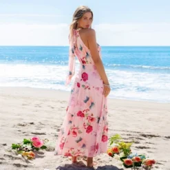 Women's Floral Halter Neck Tiered Ruffle Maxi Wedding Guest Dress -Cupshe -BLAZER GUEST 7f696129 2bcf 4702 9c68 aee3bbf35f3a