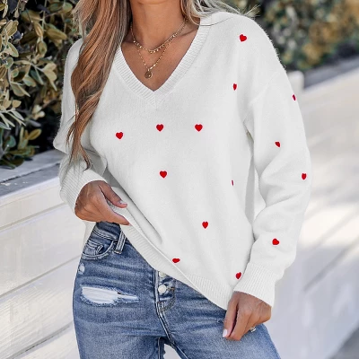 Women's Embroidered Heart V-Neck Sweater - Cupshe 4 Women's Embroidered Heart V-Neck Sweater - Cupshe - Image 4