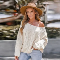 Women's Cream Cable Knit Drop Sleeve Sweater - Cupshe -BLAZER GUEST 832e819f 84a1 497a 901b 76054b8265b3