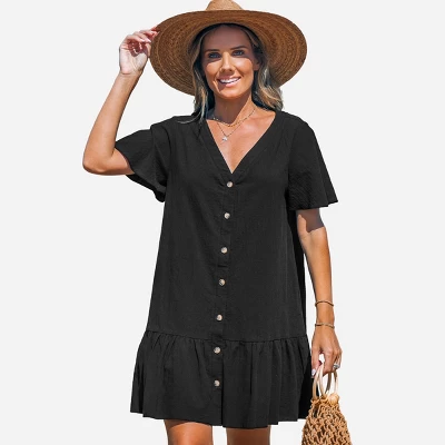 Women's V-Neck Flounce Mini Dress - Cupshe 1 Women's V-Neck Flounce Mini Dress - Cupshe