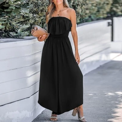 Women's Onyx Ruffled Off-the-Shoulder Jumpsuit - Cupshe 3 Women's Onyx Ruffled Off-the-Shoulder Jumpsuit - Cupshe - Image 3