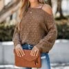 Women's Cutout Crochet One Shoulder Sweater - Cupshe