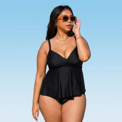 Women's V Neck Wrapped Plus Size Tankini Set - Cupshe 6 Women's V Neck Wrapped Plus Size Tankini Set - Cupshe - Image 6