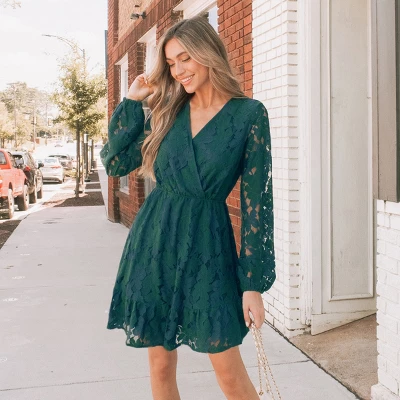 Women's Floral Lace Peasant Sleeve Mini Dress - Cupshe 1 Women's Floral Lace Peasant Sleeve Mini Dress - Cupshe