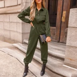Women's Olive Collared Long Sleeve Jumpsuit - Cupshe -BLAZER GUEST 89bc760d 9b5f 40df 9026 605183fab22f