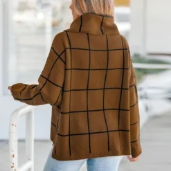 Women's Grid Print Drop Sleeve Turtleneck Sweater - Cupshe 10 Women's Grid Print Drop Sleeve Turtleneck Sweater - Cupshe -BLAZER GUEST 89c19d2d e082 466e a72a dbd46d9f214e