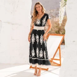Boho Chic Embroidered Maxi Dress With Tassel Trim - Cupshe -BLAZER GUEST 8a11d93a 3436 439c a227 b67f1a6aa95c