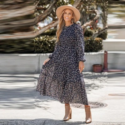 Women's Ditsy Floral Round Neck Maxi Dress - Cupshe 1 Women's Ditsy Floral Round Neck Maxi Dress - Cupshe