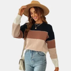 Women's Long Sleeve Colorblock Knit Round Neck Sweater - Cupshe -BLAZER GUEST 8c4559be ce14 497d a4d9 5f8c6aa82c7f