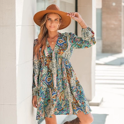 Women's Retro Paisley Print V-Neck Mini Dress - Cupshe 5 Women's Retro Paisley Print V-Neck Mini Dress - Cupshe - Image 5