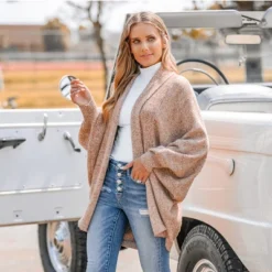 Women's Marled Knit Open-Front Bishop Sleeve Cardigan - Cupshe