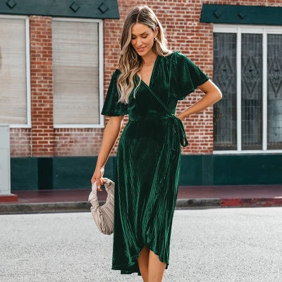 Women's Festive Ribbed Velvet Belted Midi Fall Dress -Cupshe 5 Women's Festive Ribbed Velvet Belted Midi Fall Dress -Cupshe - Image 5