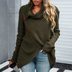 Women's Buttoned Turtleneck Wrap Sweater - Cupshe