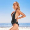 Women's Deep V Neck Self Tied Belt One Piece Swimsuit - Cupshe