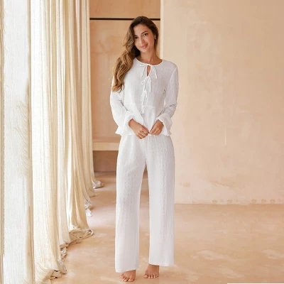 Women's Elegant Ribbed Lace-Up Loungewear Pajama Set - Cupshe 7 Women's Elegant Ribbed Lace-Up Loungewear Pajama Set - Cupshe - Image 7