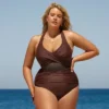 Women's Plus Size Mesh Cross Back One Piece Swimsuit -Cupshe