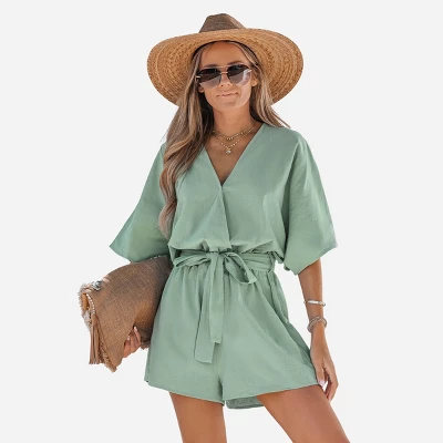 Women's Belted Surplice Short Romper - Cupshe 6 Women's Belted Surplice Short Romper - Cupshe - Image 6