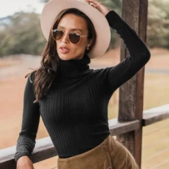 Women's Onyx Rib Turtleneck Sweater - Cupshe -BLAZER GUEST 923b55cb f0a7 4d46 9948 1b75231a6524