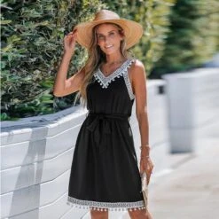 Women's Belted Pom Pom Mini Dress - Cupshe