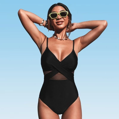 Women's V Neck One Piece Swimsuit Crisscross Mesh Mid Cut Bathing Suit-Cupshe 6 Women's V Neck One Piece Swimsuit Crisscross Mesh Mid Cut Bathing Suit-Cupshe - Image 6