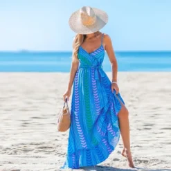 Women's Pink V-Neck Belted Maxi Dress -Cupshe