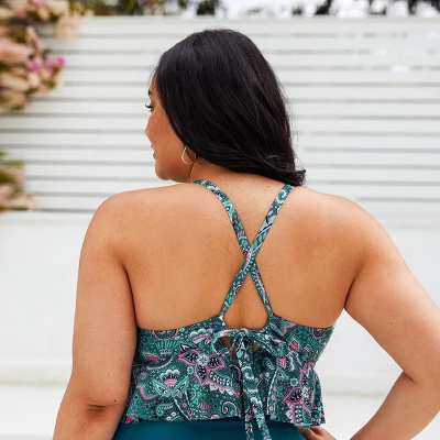 Women's Plus Size Paisley Ruffled Tankini Top - Cupshe 3 Women's Plus Size Paisley Ruffled Tankini Top - Cupshe - Image 3