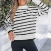 Women's Striped Turtleneck Drop Sleeve Sweater - Cupshe