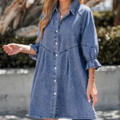 Women's Denim Button-Front Ruffled Mini Dress - Cupshe -BLAZER GUEST 95d8a801 7eeb 449a 95aa 11e991b5e88f