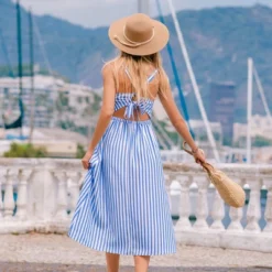 Women's Blue & White Striped Midi Dress With Tie Back - Cupshe -BLAZER GUEST 964114ba 4310 497d ace7 99994961b43f