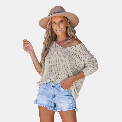 Women's Crochet V-Neck Sweater - Cupshe 8 Women's Crochet V-Neck Sweater - Cupshe - Image 8