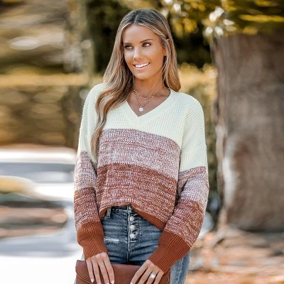 Women's Striped V Neck Drop Sleeve Sweater - Cupshe 6 Women's Striped V Neck Drop Sleeve Sweater - Cupshe - Image 6