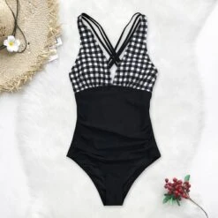Women's Gingham One Piece Swimsuit Ruched Cross Back Vintage Swimwear Bathing Suits -Cupshe -BLAZER GUEST 98798aba f8cc 4f65 85c4 a8de9d937cf1
