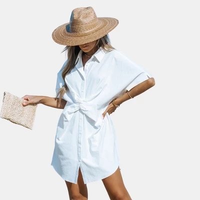 Women's Twist Mini Shirt Dress - Cupshe 3 Women's Twist Mini Shirt Dress - Cupshe - Image 3