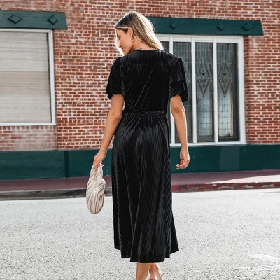 Women's Festive Ribbed Velvet Belted Midi Fall Dress -Cupshe 2 Women's Festive Ribbed Velvet Belted Midi Fall Dress -Cupshe - Image 2